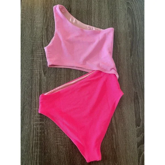 NEW Beach Riot X Free People Pink Colorblocked Ribbed Celine One Piece Swimsuit - Picture 5 of 5